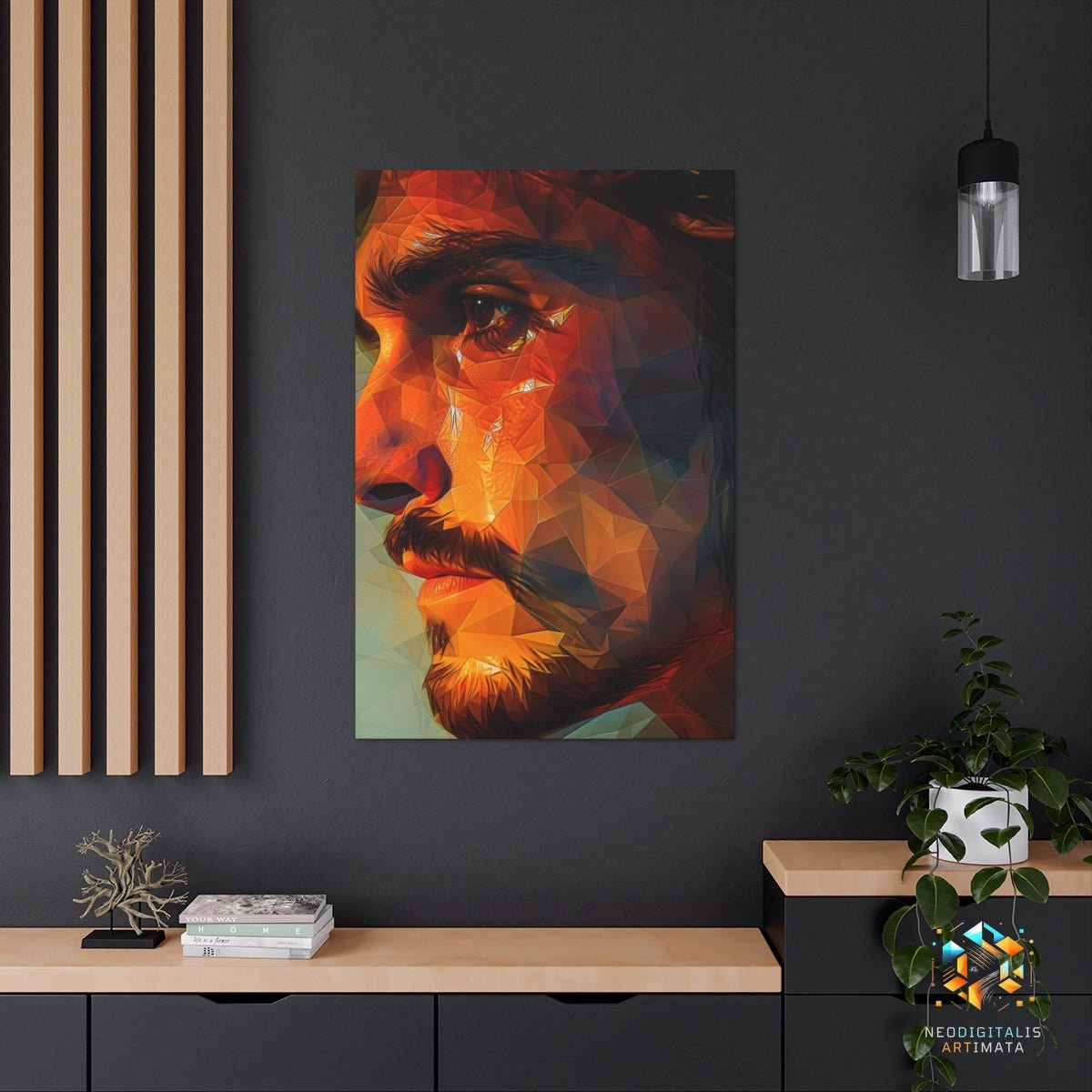 Fiery Geometric Glance - Original Low Poly Style Portrait Wall Art - NeoDIGITALis ARTimata