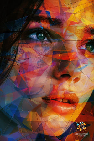 Fragmented Spectrum Gaze - Original Kaleidoscopic Style Portrait Wall Art