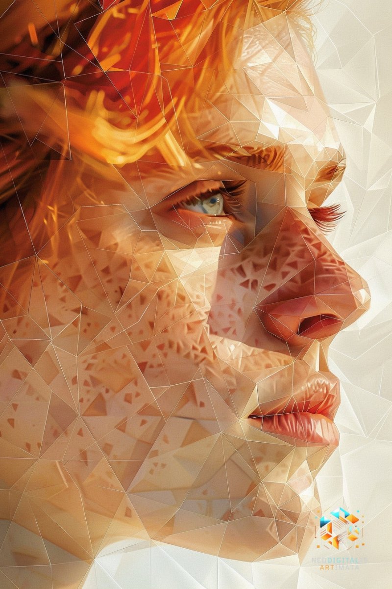 Golden Facets Dream - Original Low Poly Style Portrait Wall Art - NeoDIGITALis ARTimata