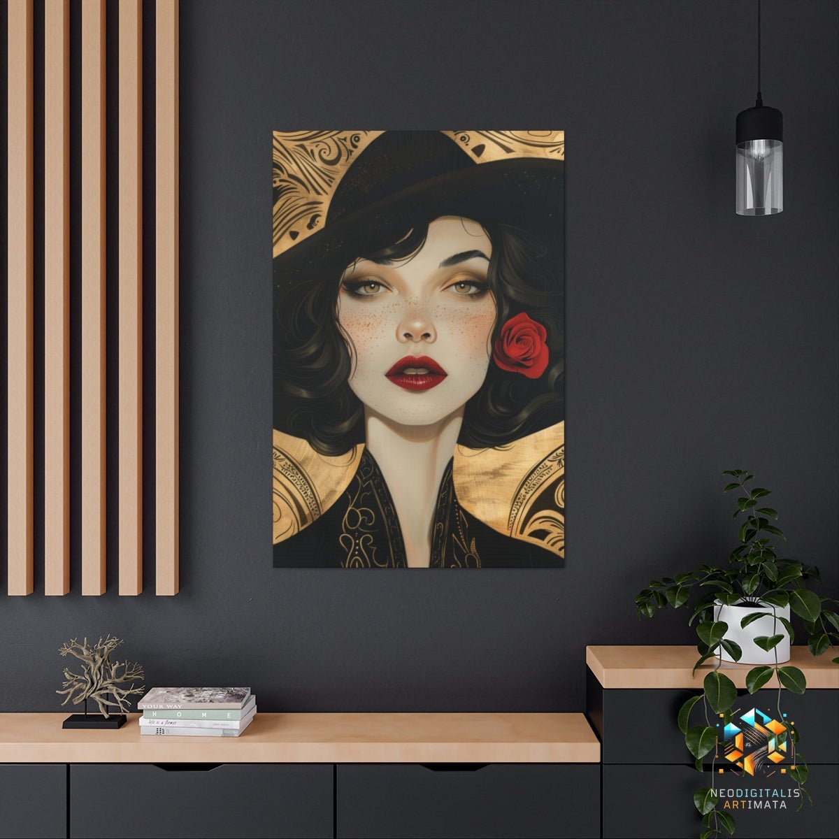 Golden Freckle Elegance - Original Art Deco Style Portrait Wall Art - NeoDIGITALis ARTimata