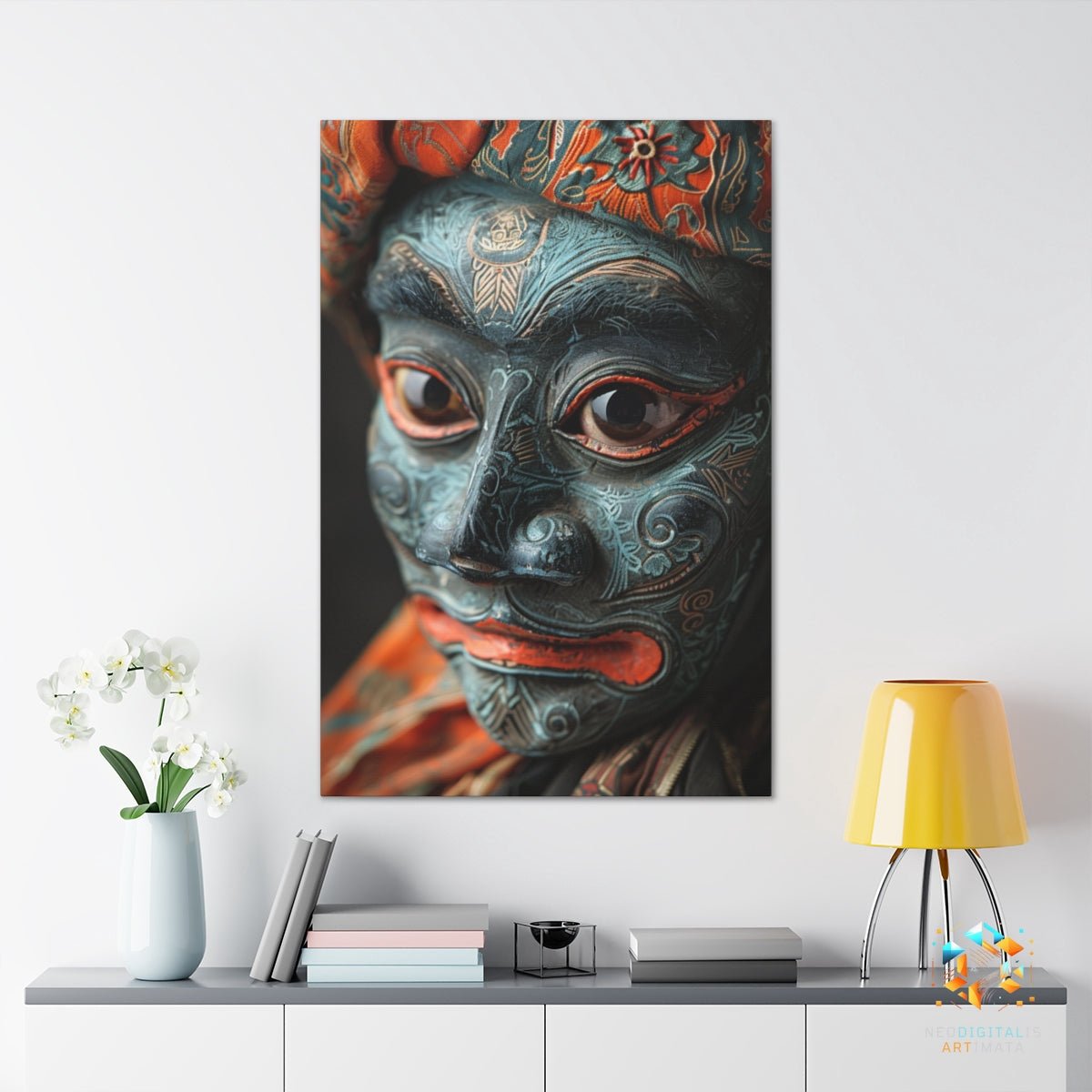 Indigo Enigma Artwork - Original Wayang Style Portrait Wall Art - NeoDIGITALis ARTimata