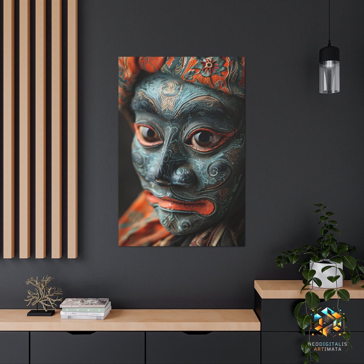 Indigo Enigma Artwork - Original Wayang Style Portrait Wall Art - NeoDIGITALis ARTimata