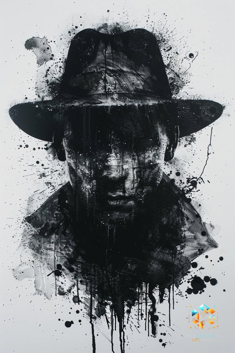 Ink Shadow Fedora - Original Rorschach Ink_blots Style Portrait Wall Art - NeoDIGITALis ARTimata