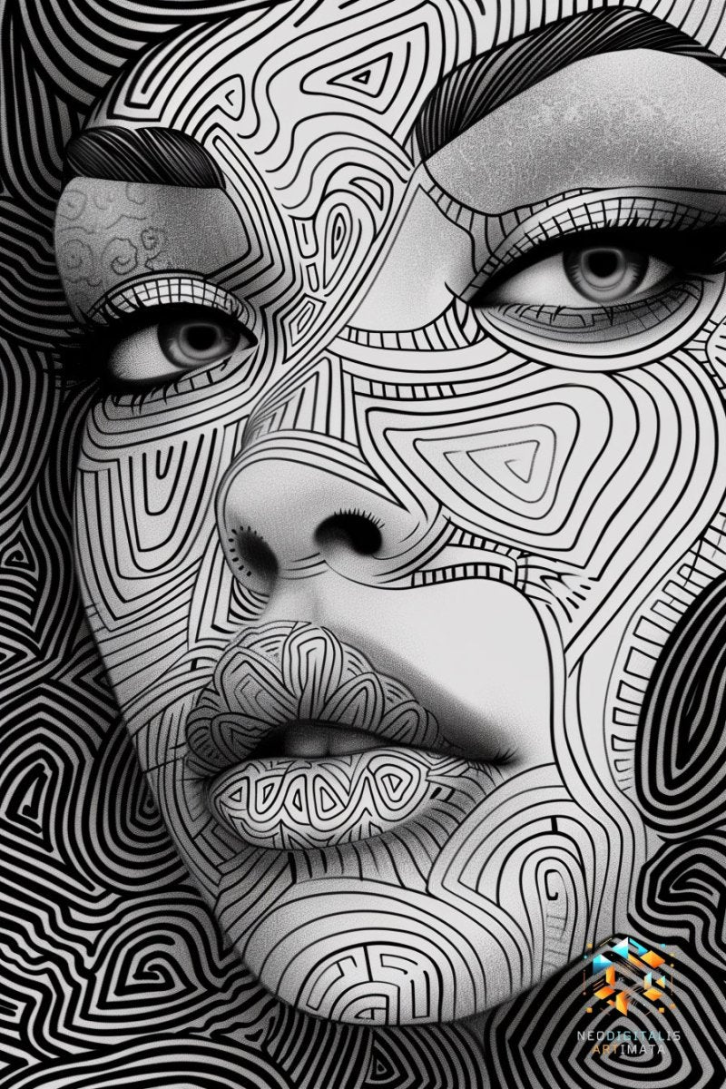 Intricate Gaze Illusion - Original Zentangle Style Portrait Wall Art - NeoDIGITALis ARTimata