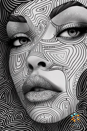 Intricate Gaze Illusion - Original Zentangle Style Portrait Wall Art