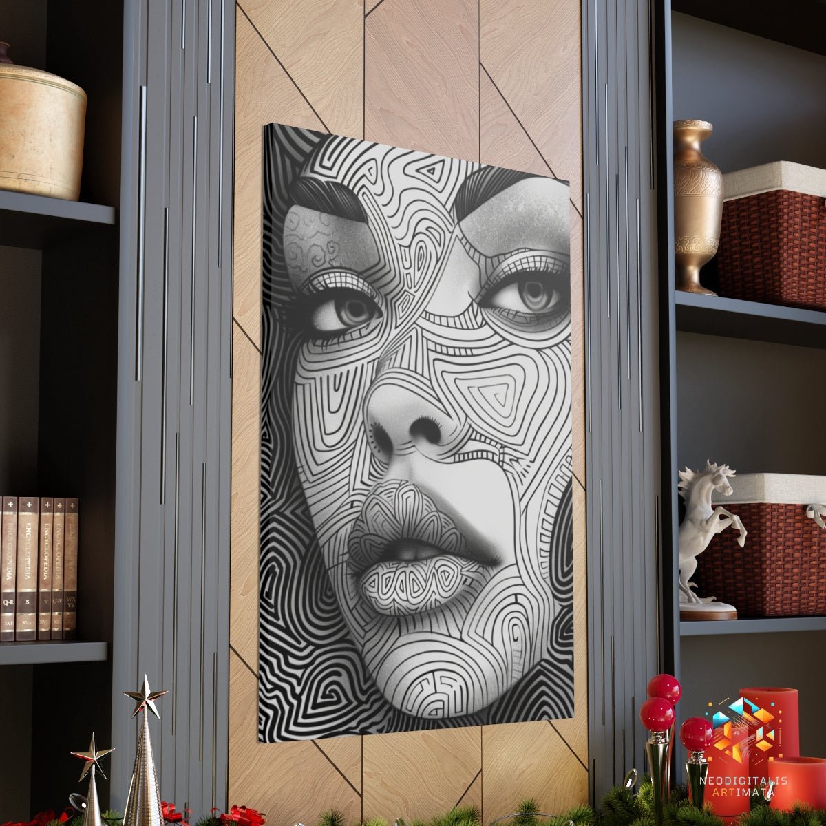 Intricate Gaze Illusion - Original Zentangle Style Portrait Wall Art - NeoDIGITALis ARTimata