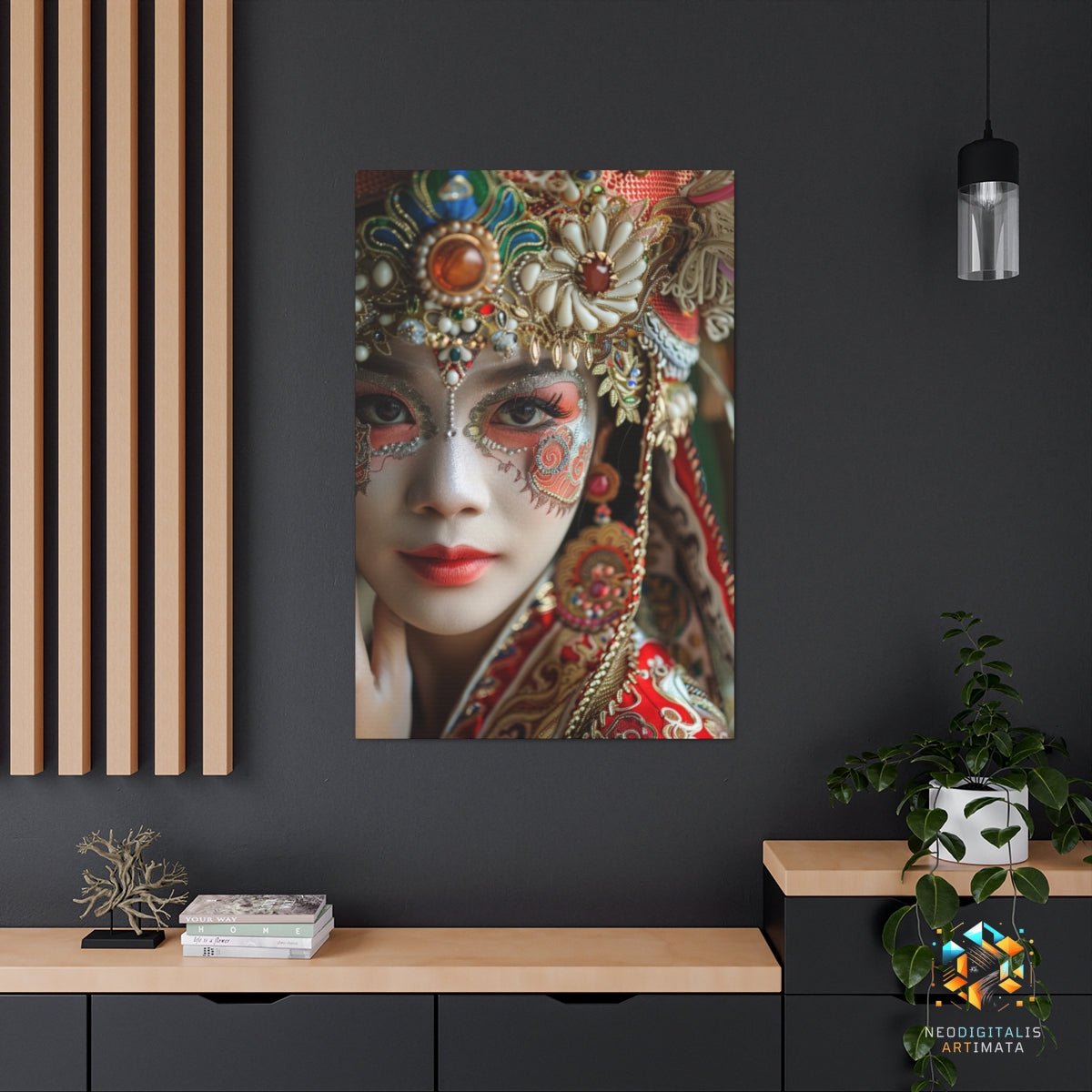 Jeweled Elegance Artistry - Original Wayang Style Portrait Wall Art - NeoDIGITALis ARTimata