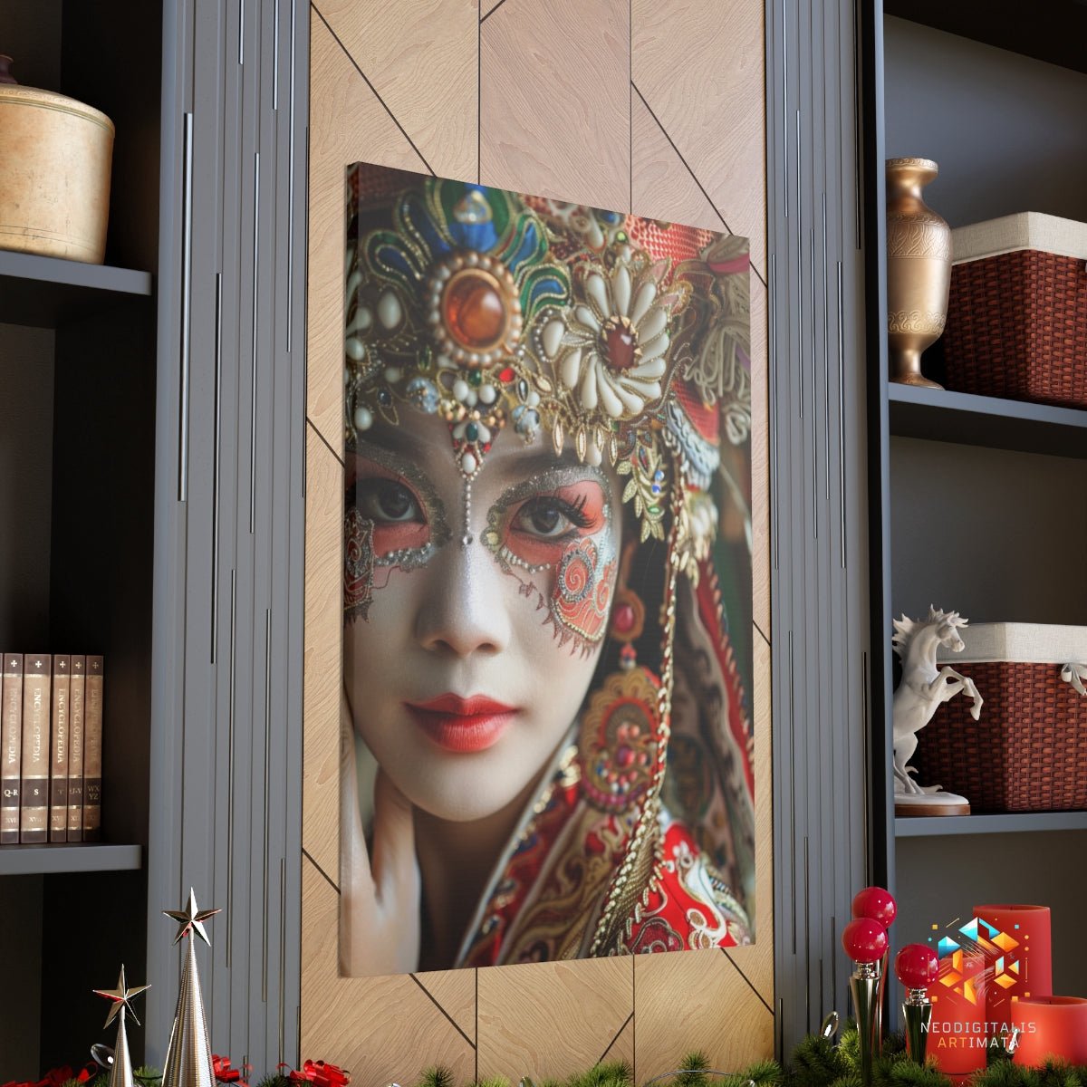 Jeweled Elegance Artistry - Original Wayang Style Portrait Wall Art - NeoDIGITALis ARTimata