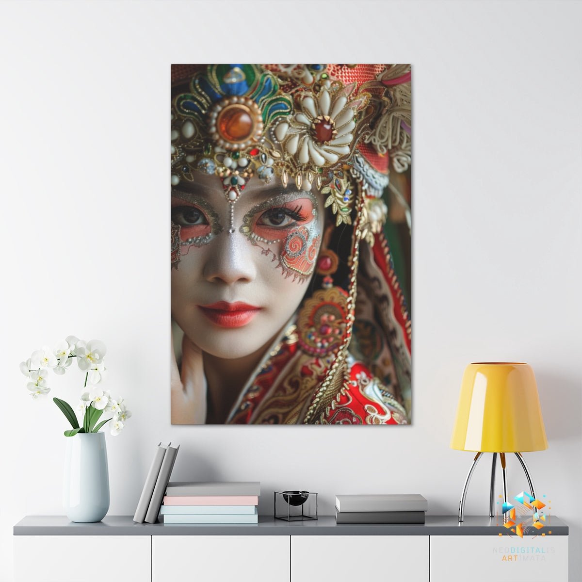 Jeweled Elegance Artistry - Original Wayang Style Portrait Wall Art - NeoDIGITALis ARTimata