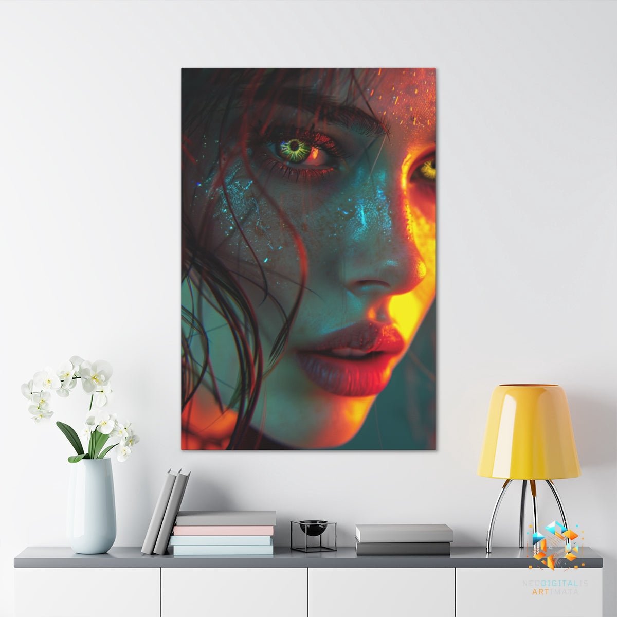 Luminous Gaze Depths - Original Vorticism Style Portrait Wall Art - NeoDIGITALis ARTimata