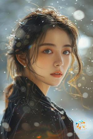 Luminous Winter Gaze - Original Neumorphism Style Portrait Wall Art