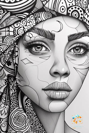 Moonlit Enigma Art - Original Zentangle Style Portrait Wall Art