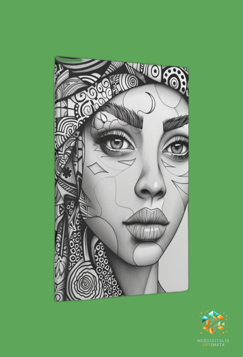 Moonlit Enigma Art - Original Zentangle Style Portrait Wall Art - NeoDIGITALis ARTimata