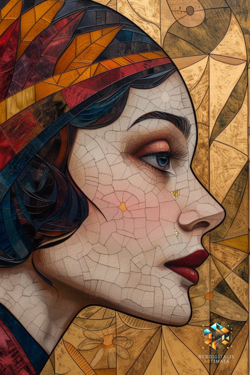 **Mosaic Glamour Headdress** - Original Art Deco Style Portrait Wall Art - NeoDIGITALis ARTimata