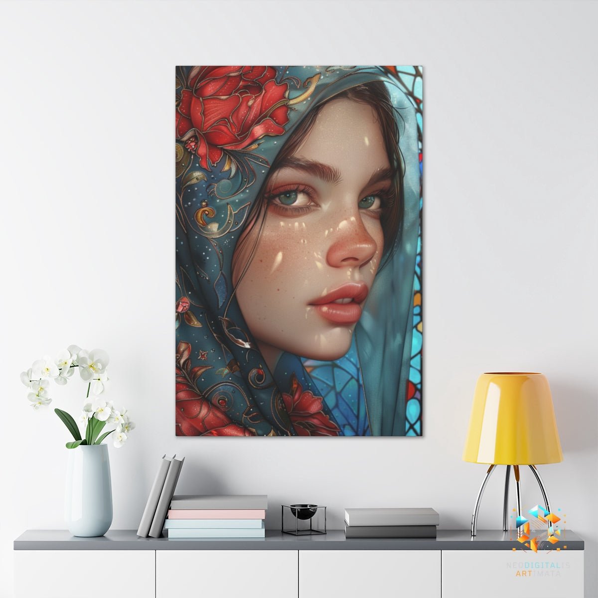 Mystic Floral Gaze - Original Arabesque Style Portrait Wall Art - NeoDIGITALis ARTimata