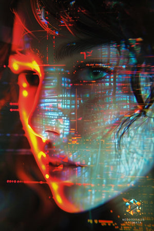 Neon Cipher Vision - Original Glitch Style Portrait Wall Art