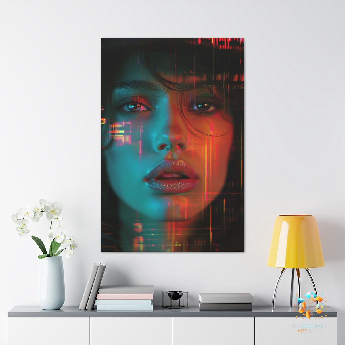 Neon Dream Streaks - Original Glitch Style Portrait Wall Art - NeoDIGITALis ARTimata