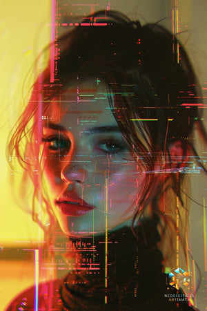 Neon Dreamcatcher - Original Glitch Style Portrait Wall Art