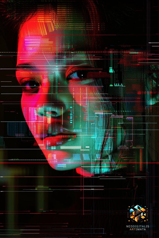 Neon Pulse Echo - Original Datamoshing Style Portrait Wall Art - NeoDIGITALis ARTimata