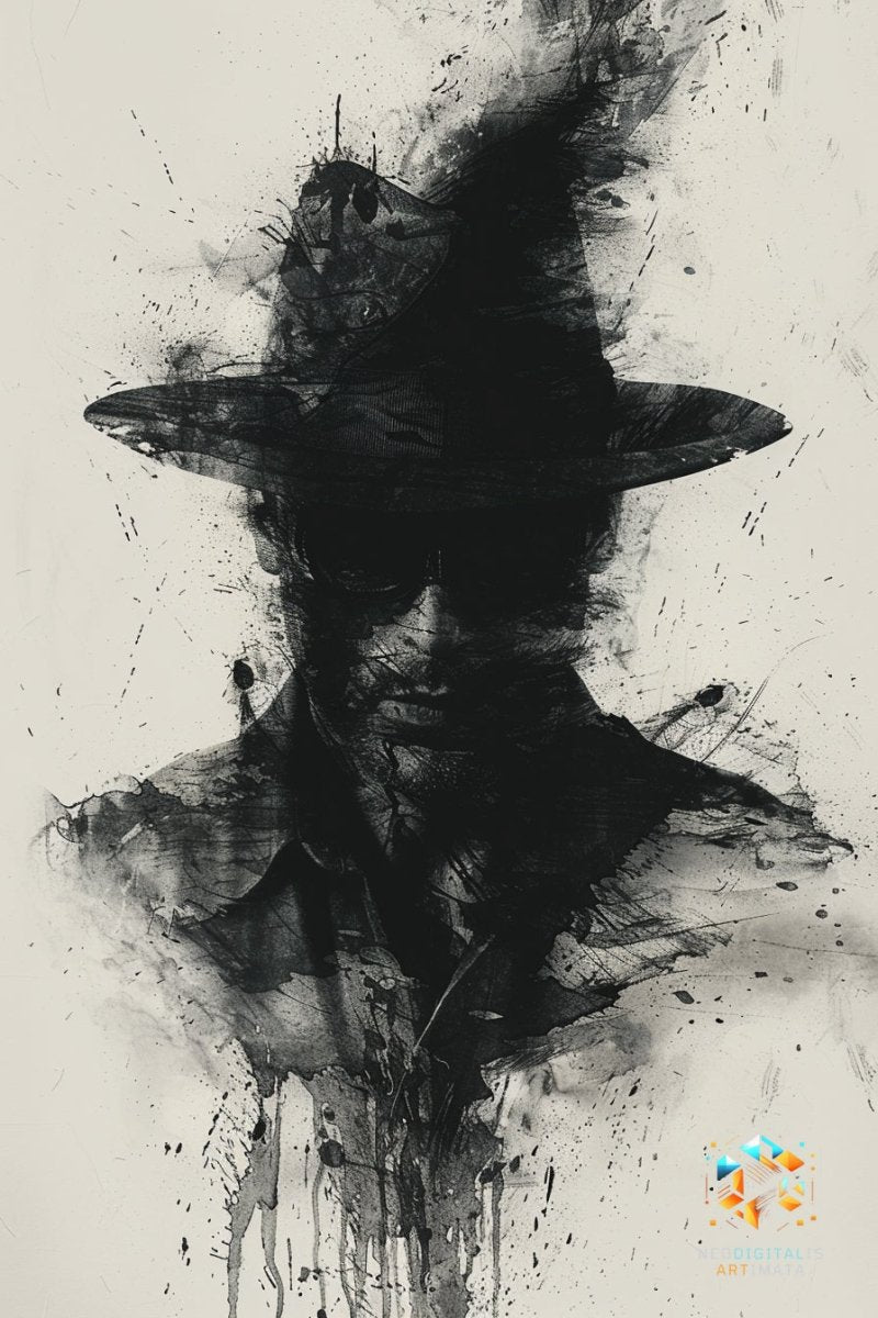 Noir Shadow Sleuth - Original Rorschach Ink_blots Style Portrait Wall Art - NeoDIGITALis ARTimata