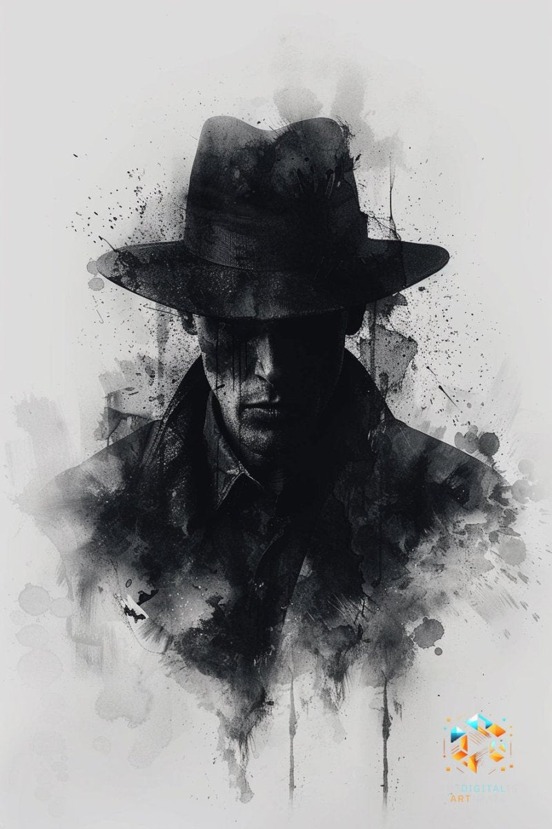 Noir Shadow Sleuth - Original Rorschach Ink_blots Style Portrait Wall Art - NeoDIGITALis ARTimata