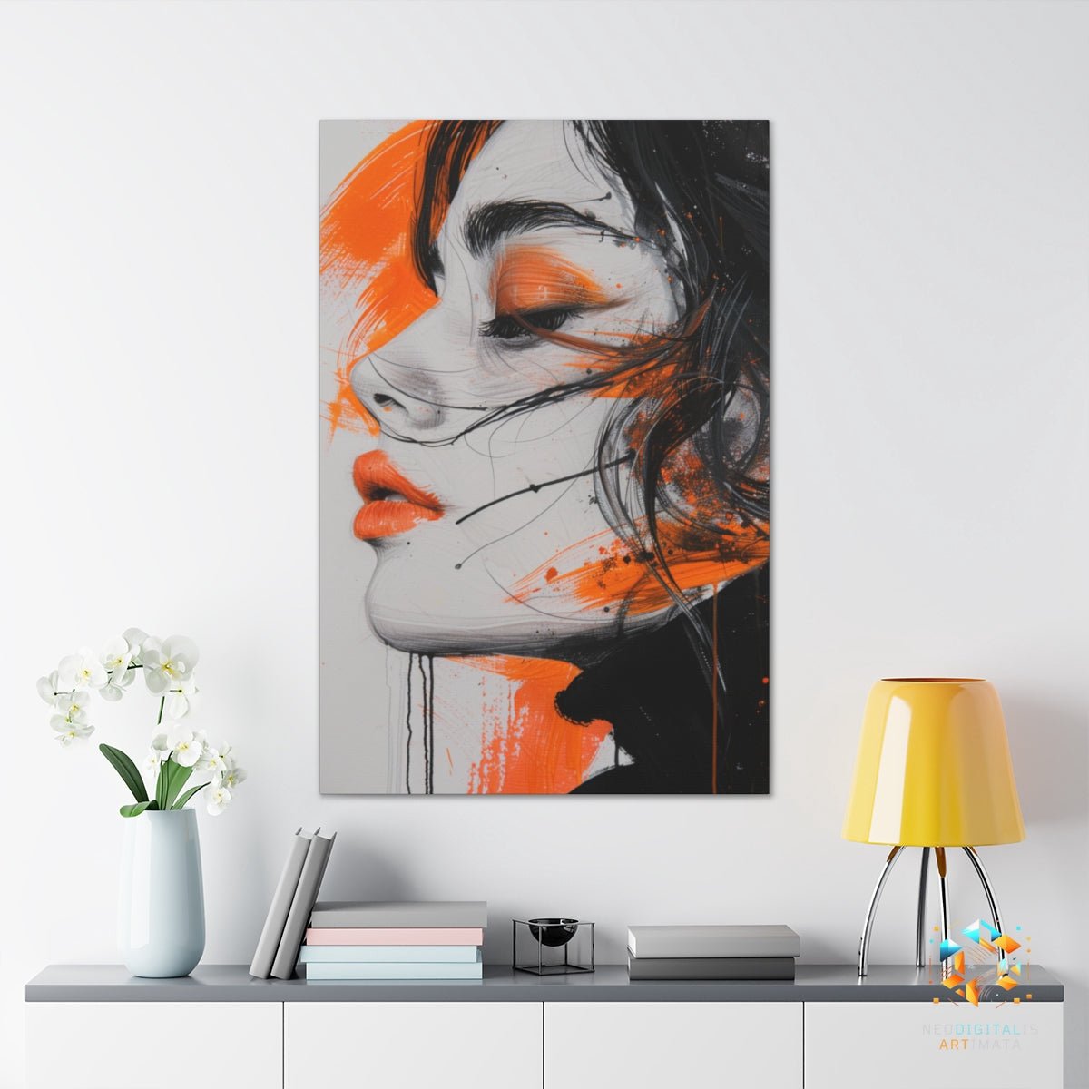 Orange Splash Elegance - Original Calligraphy Style Portrait Wall Art - NeoDIGITALis ARTimata