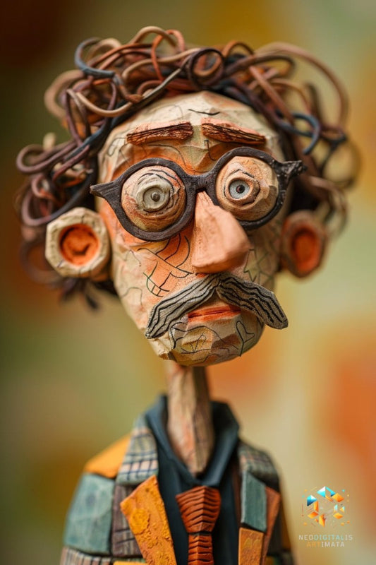 Quirky Scholar Portrait - Original Claymation Style Portrait Wall Art - NeoDIGITALis ARTimata