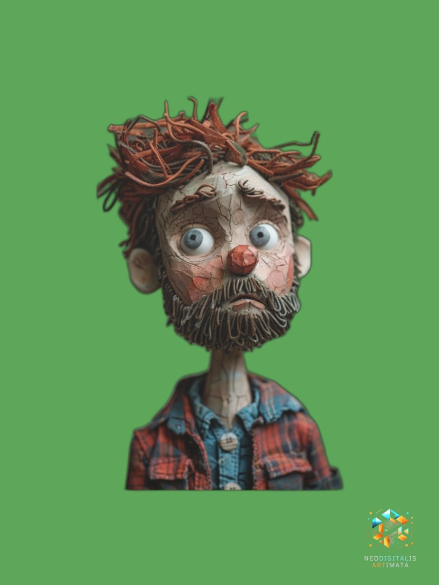 Rustic Whimsy Portrait - Original Claymation Style Portrait Wall Art - NeoDIGITALis ARTimata