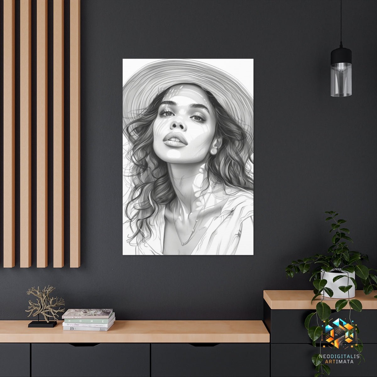 Serene Shadowed Elegance - Original Hatching Style Portrait Wall Art - NeoDIGITALis ARTimata