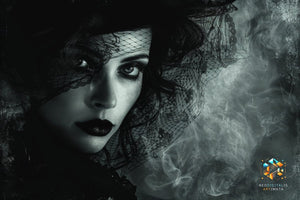 Shadow Lace Elegance - Original Gothic Noir Style Portrait Wall Art