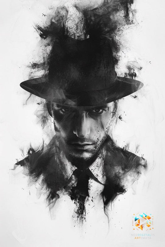 Shadowed Fedora Secrets - Original Rorschach Ink_blots Style Portrait Wall Art - NeoDIGITALis ARTimata