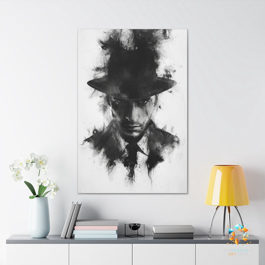 Shadowed Fedora Secrets - Original Rorschach Ink_blots Style Portrait Wall Art - NeoDIGITALis ARTimata