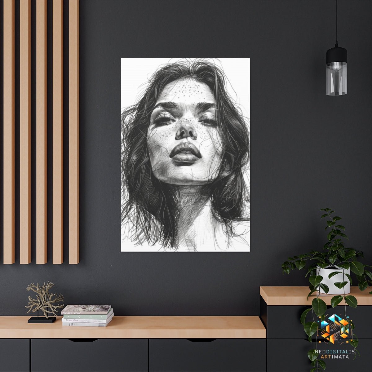 Shadowed Grace Artwork - Original Hatching Style Portrait Wall Art - NeoDIGITALis ARTimata