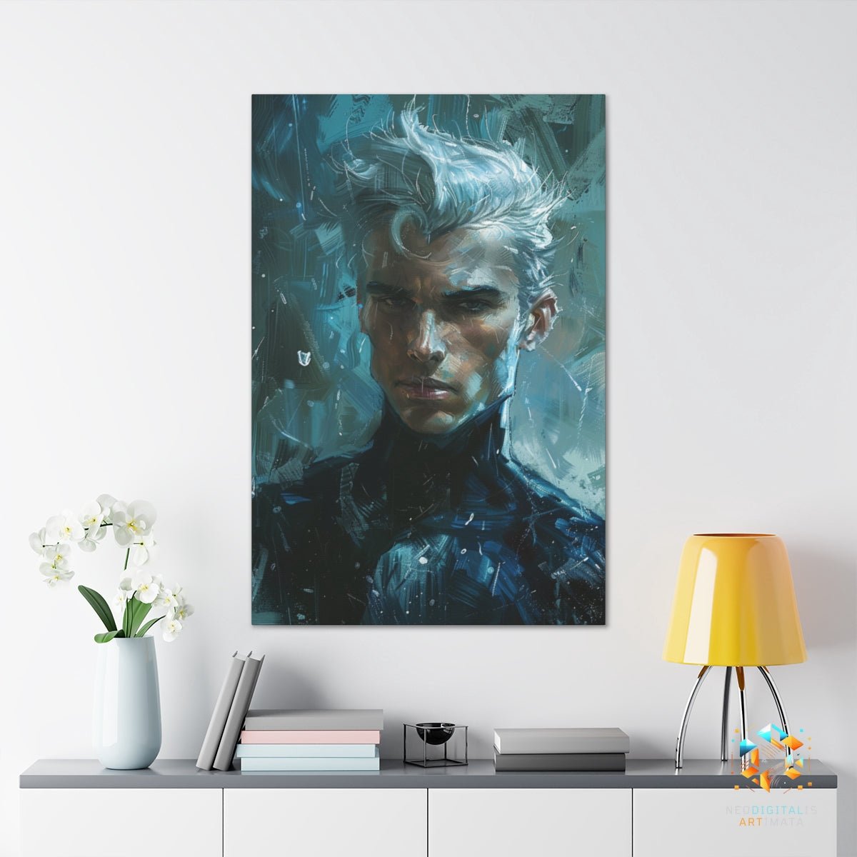 Silver Storm Gaze - Original Quicksilver Style Portrait Wall Art - NeoDIGITALis ARTimata