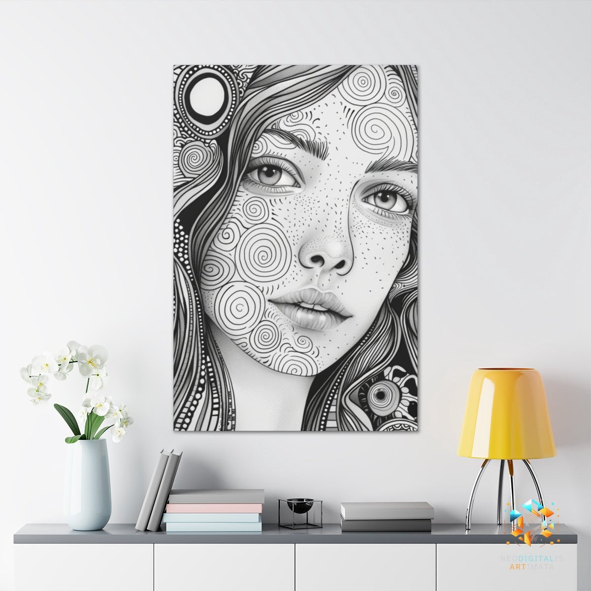 Soulful Swirls - Original Zentangle Style Portrait Wall Art - NeoDIGITALis ARTimata