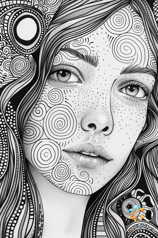 Soulful Swirls - Original Zentangle Style Portrait Wall Art - NeoDIGITALis ARTimata