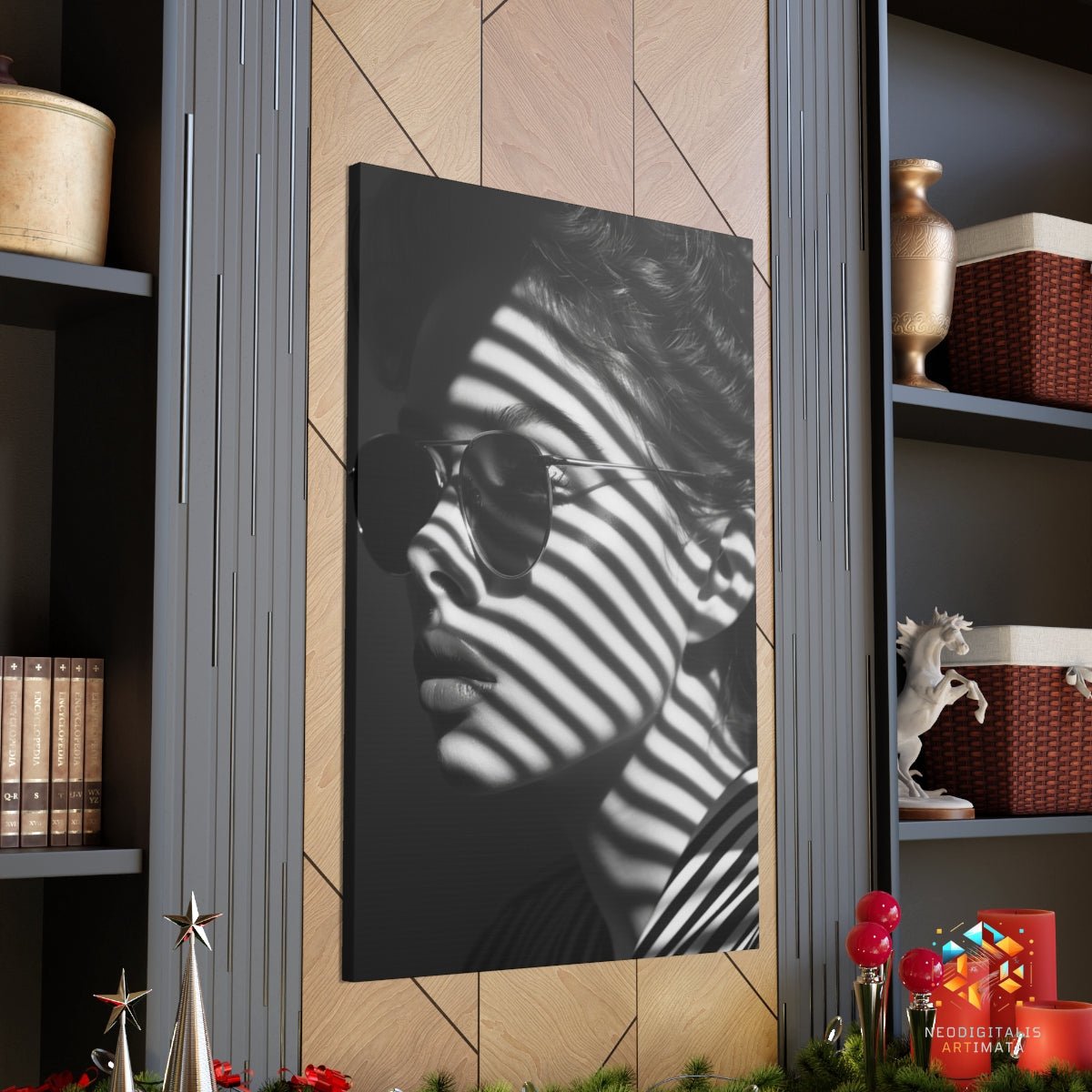 Striped Illusion Elegance - Original Bauhaus Style Portrait Wall Art - NeoDIGITALis ARTimata