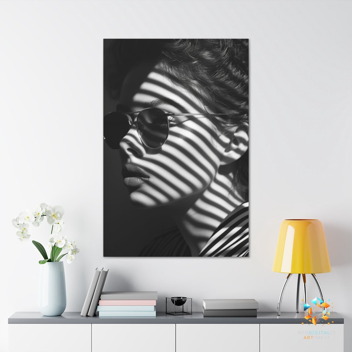 Striped Shadow Silhouette - Original Bauhaus Style Portrait Wall Art - NeoDIGITALis ARTimata