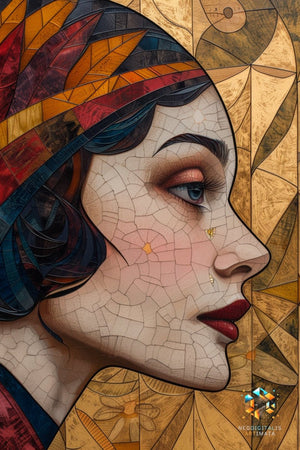 Timeless Mosaic Muse - Original Art Deco Style Portrait Wall Art