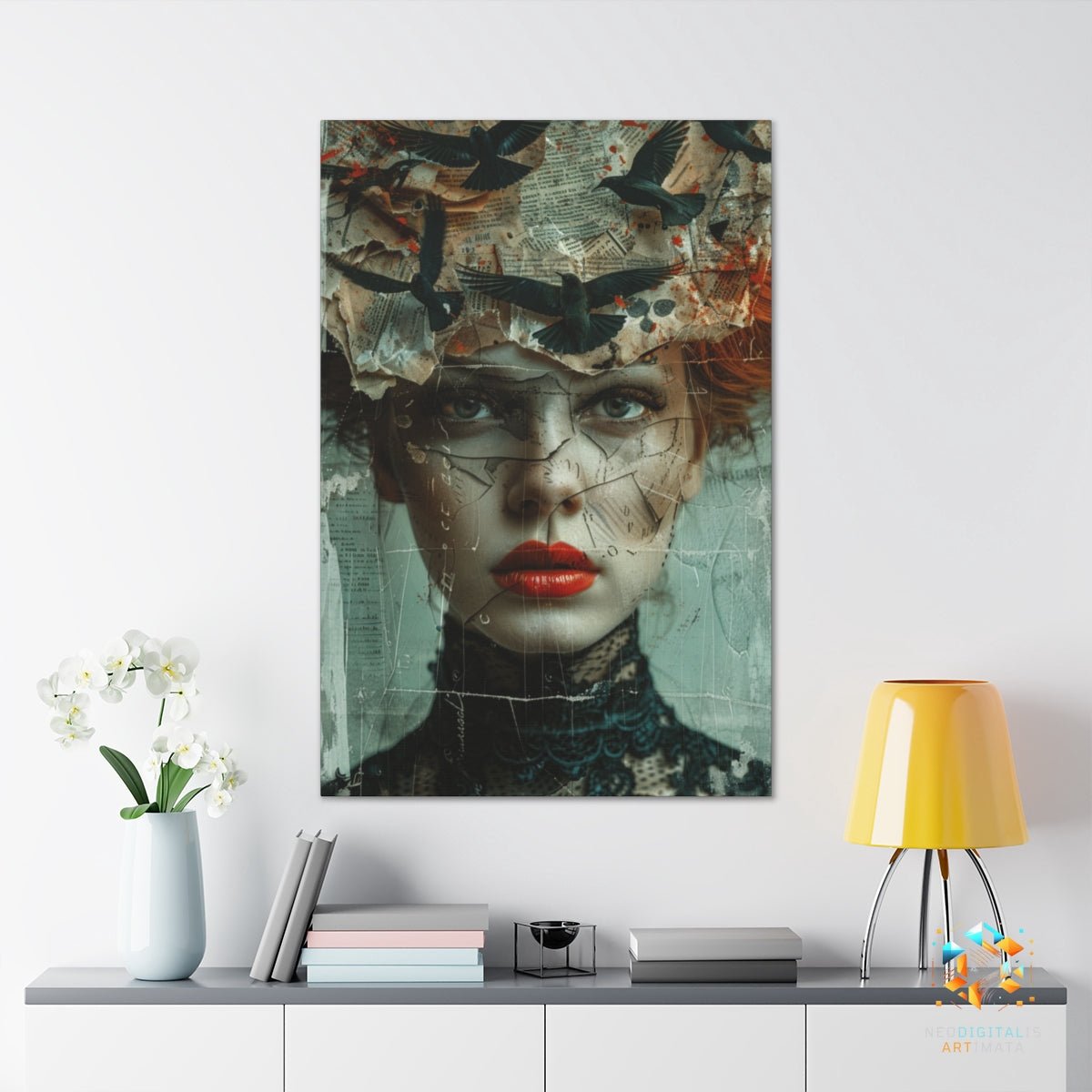 Veiled Secrets Unfurling - Original Surrealism Style Portrait Wall Art - NeoDIGITALis ARTimata