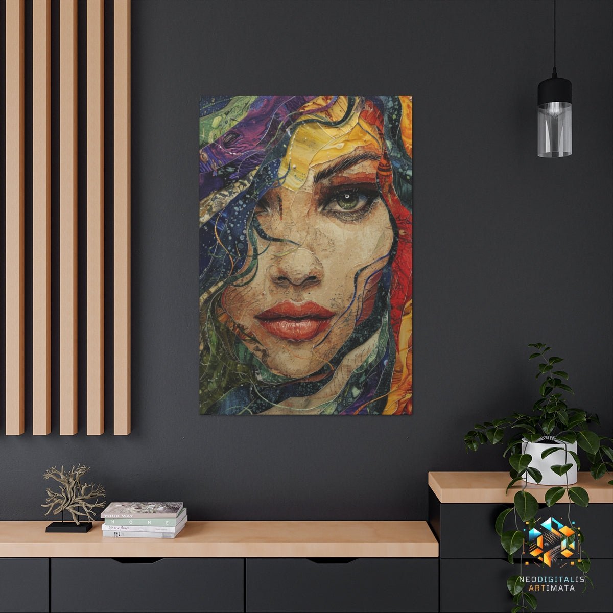 Vivid Veil Visions - Original Ebru Style Portrait Wall Art - NeoDIGITALis ARTimata