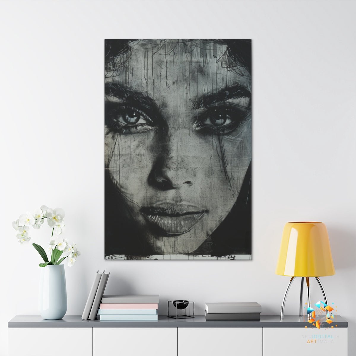 Weathered Soul Gaze - Original Etching Style Portrait Wall Art - NeoDIGITALis ARTimata