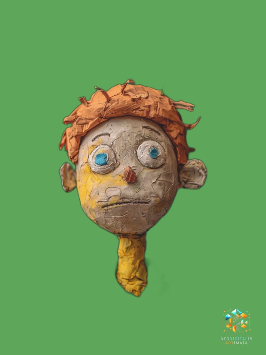 Whimsical Gaze Charm - Original Claymation Style Portrait Wall Art - NeoDIGITALis ARTimata