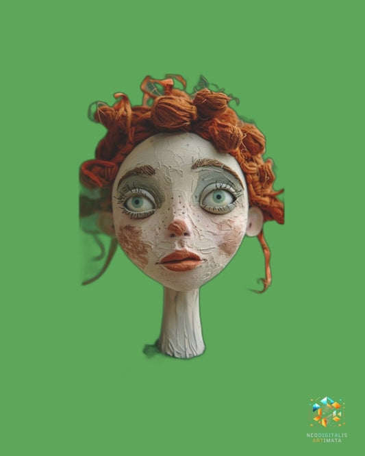 Whimsical Gaze Enchantment - Original Claymation Style Portrait Wall Art - NeoDIGITALis ARTimata