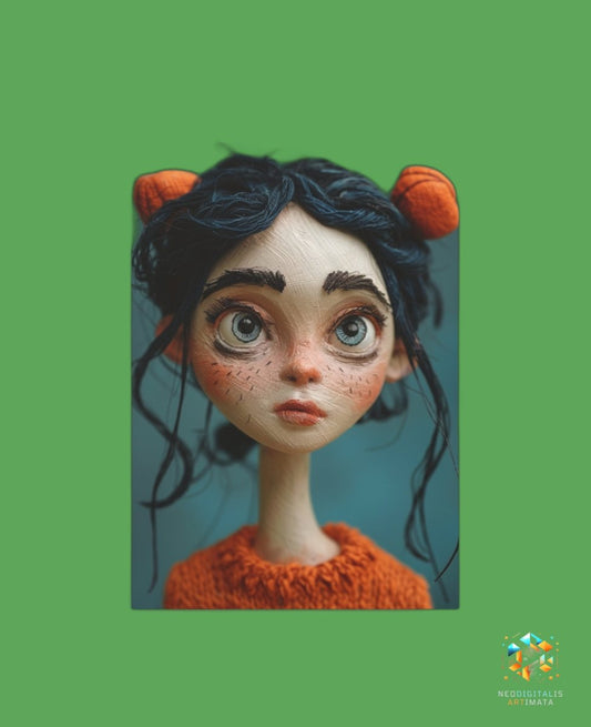 Whimsical Gaze Portrait - Original Claymation Style Portrait Wall Art - NeoDIGITALis ARTimata