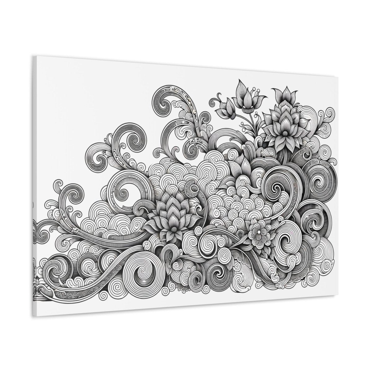 Elegant Whorls & Blooms Monochrome Ink Illustration - Chinese Folk Art - Neodigitalis Artimata