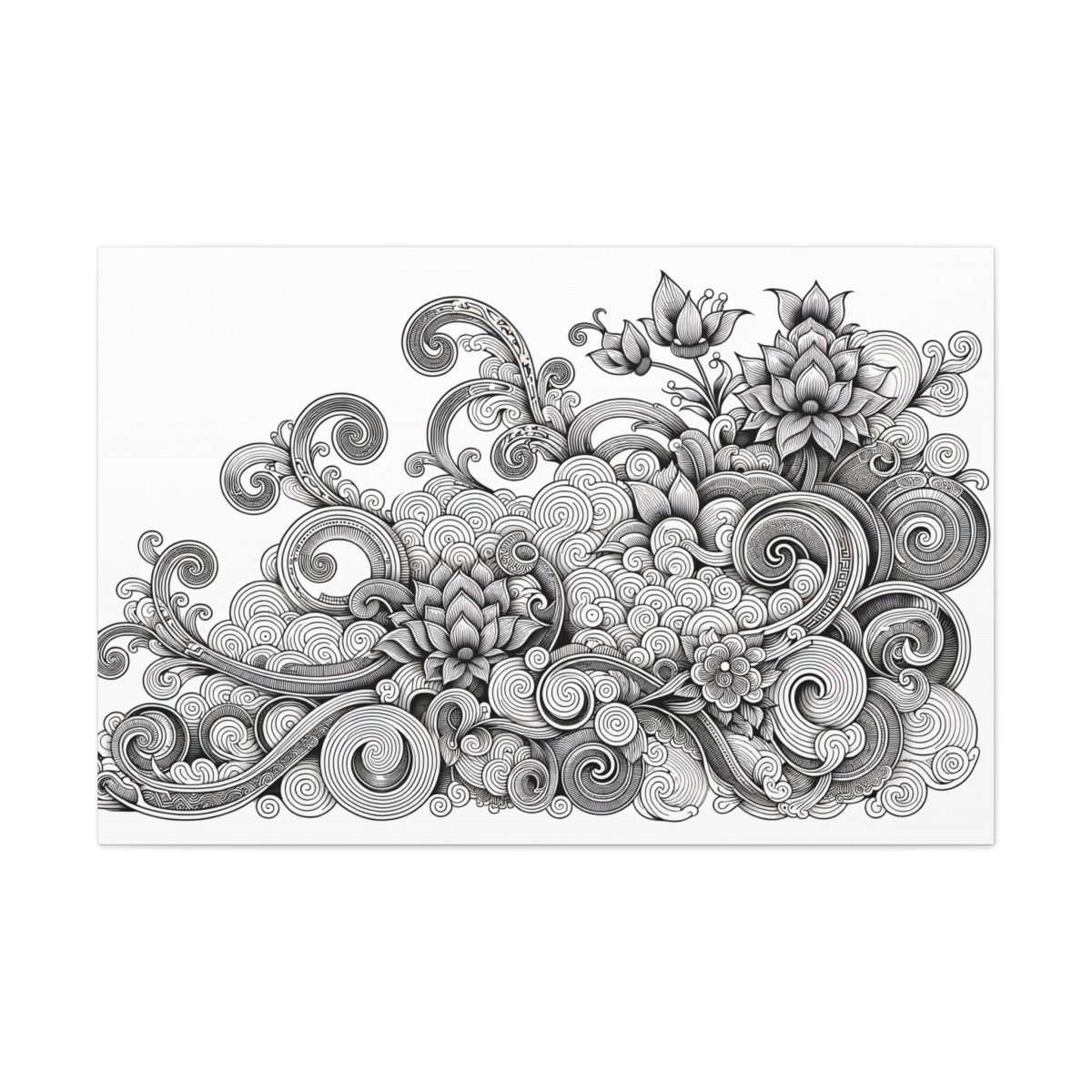 Elegant Whorls & Blooms Monochrome Ink Illustration - Chinese Folk Art - Neodigitalis Artimata