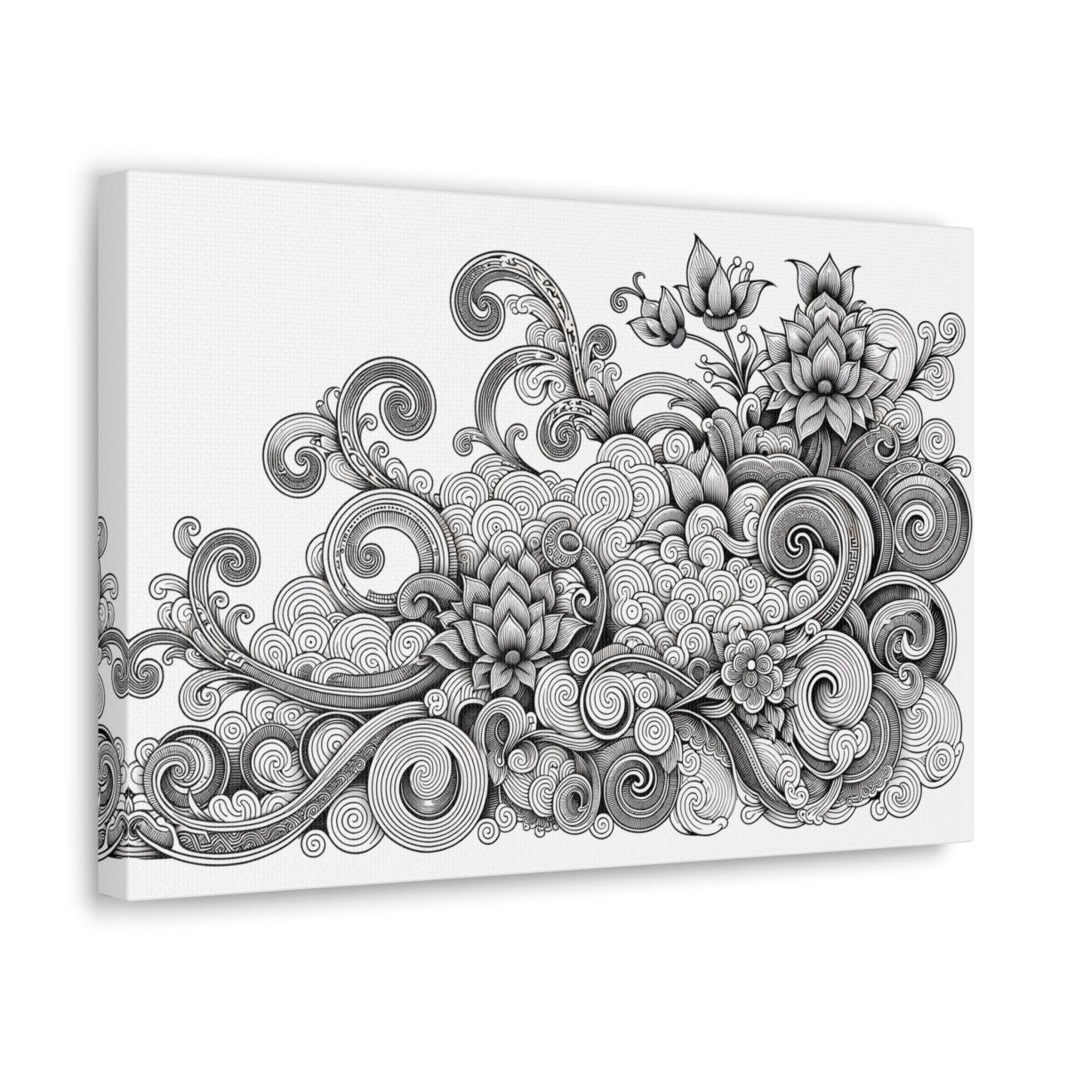 Elegant Whorls & Blooms Monochrome Ink Illustration - Chinese Folk Art - Neodigitalis Artimata