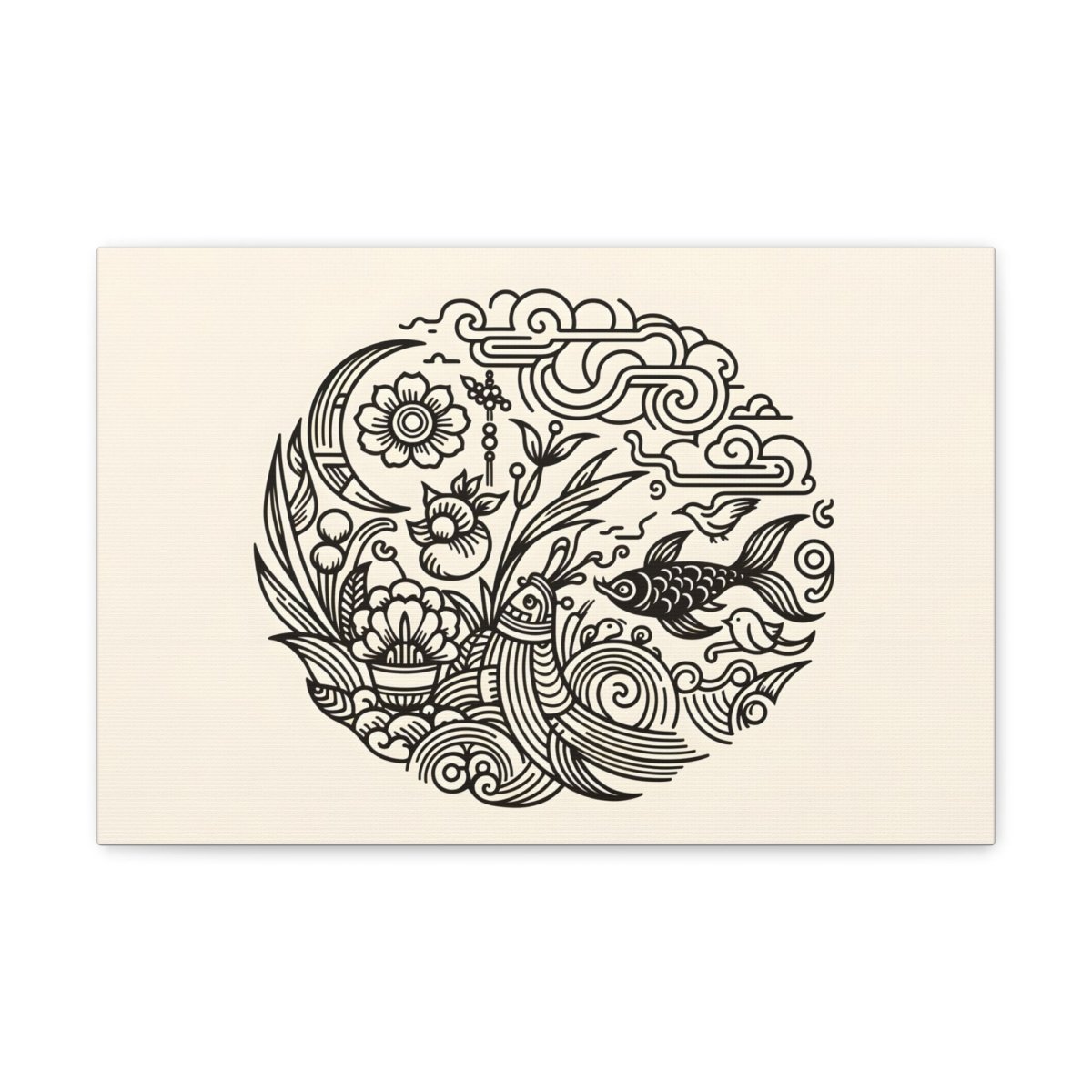 Enchanted Garden: Whimsical Nature Circular Art Print - Chinese Folk Art - Neodigitalis Artimata