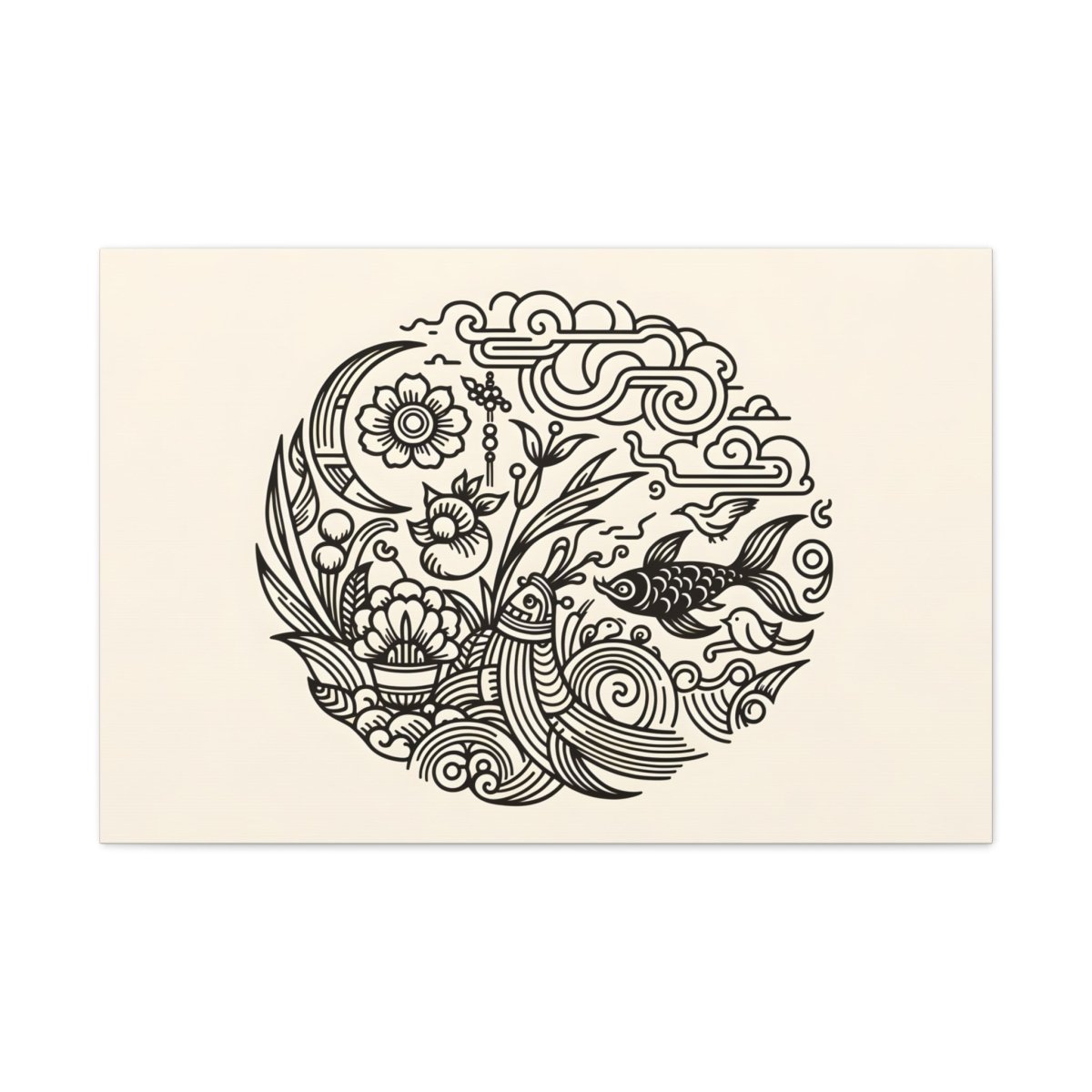 Enchanted Garden: Whimsical Nature Circular Art Print - Chinese Folk Art - Neodigitalis Artimata